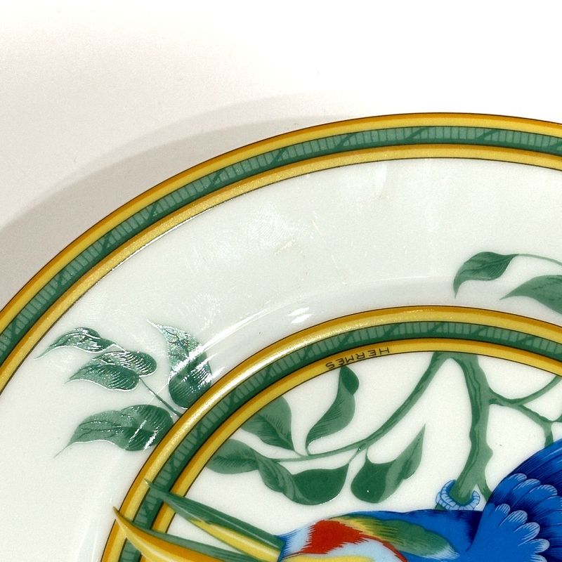 Hermes Dish Tucan Toucan Motif Pottery White Hat X Green