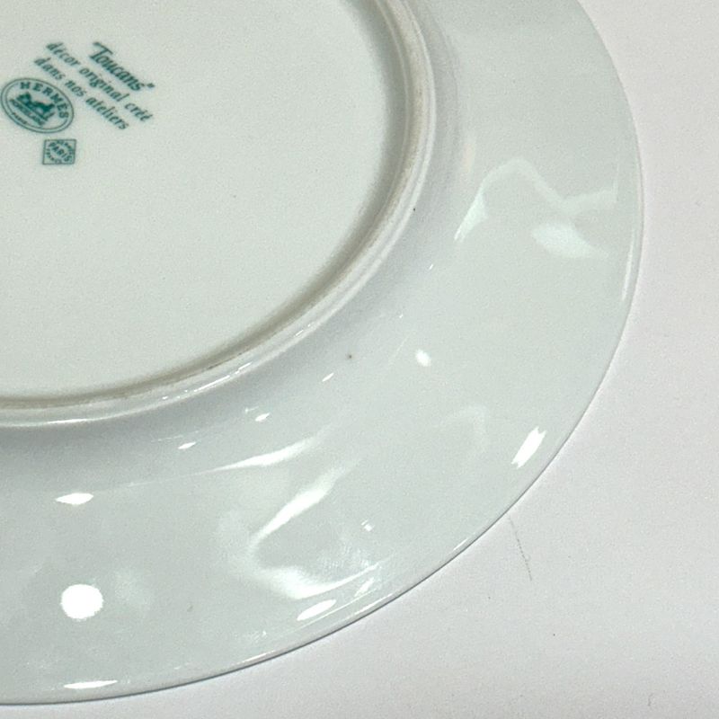Hermes Dish Tucan Toucan Motif Pottery White Hat X Green