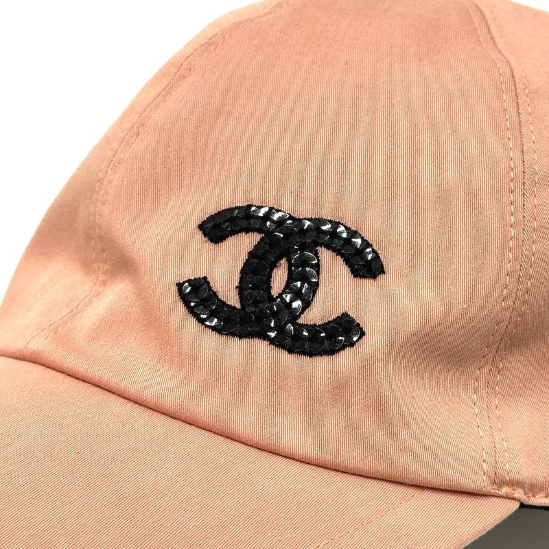 Chanel Cap CC Logo Sequin Cotton Pink