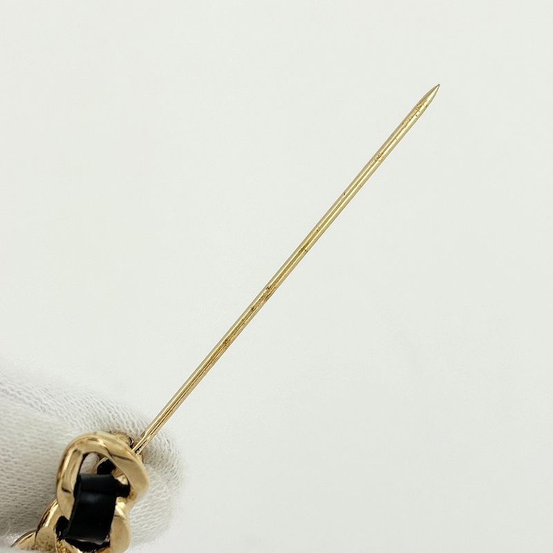 Chanel CC Logo Brooch Camellia Clover Gold Plated Black