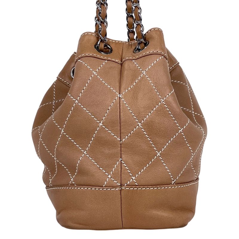 Chanel Wild Stitch Chain Shoulder Bag CC Logo Quilted Salmon Pink