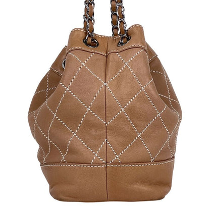 Chanel Wild Stitch Chain Shoulder Bag CC Logo Quilted Salmon Pink