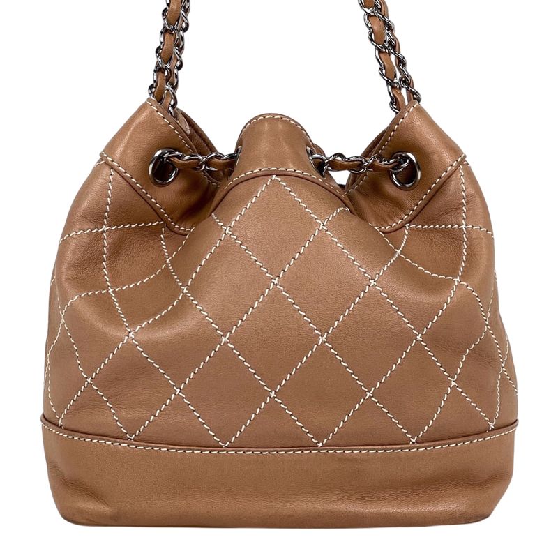 Chanel Wild Stitch Chain Shoulder Bag CC Logo Quilted Salmon Pink
