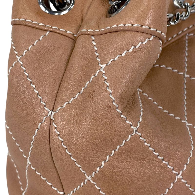 Chanel Wild Stitch Chain Shoulder Bag CC Logo Quilted Salmon Pink