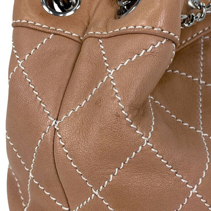 Chanel Wild Stitch Chain Shoulder Bag CC Logo Quilted Salmon Pink