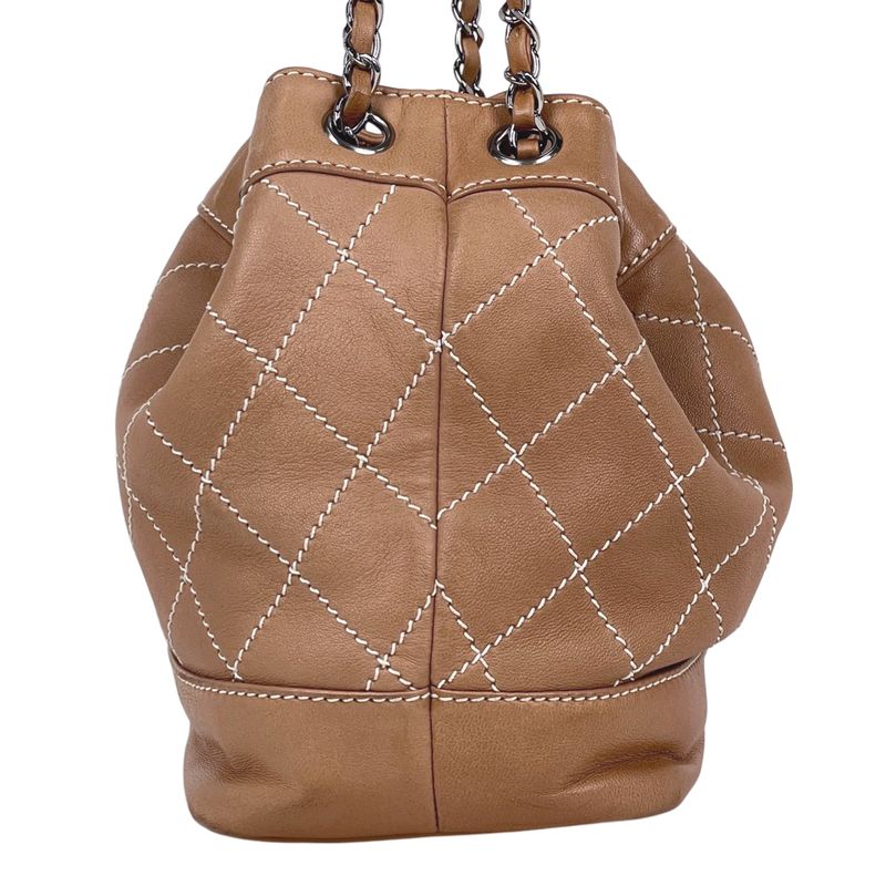 Chanel Wild Stitch Chain Shoulder Bag CC Logo Quilted Salmon Pink