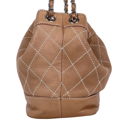 Chanel Wild Stitch Chain Shoulder Bag CC Logo Quilted Salmon Pink