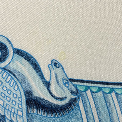 Hermes Carre 90 Monnaies Et Symboles Des Paris Coins and Symbols of Scarf Blue - White