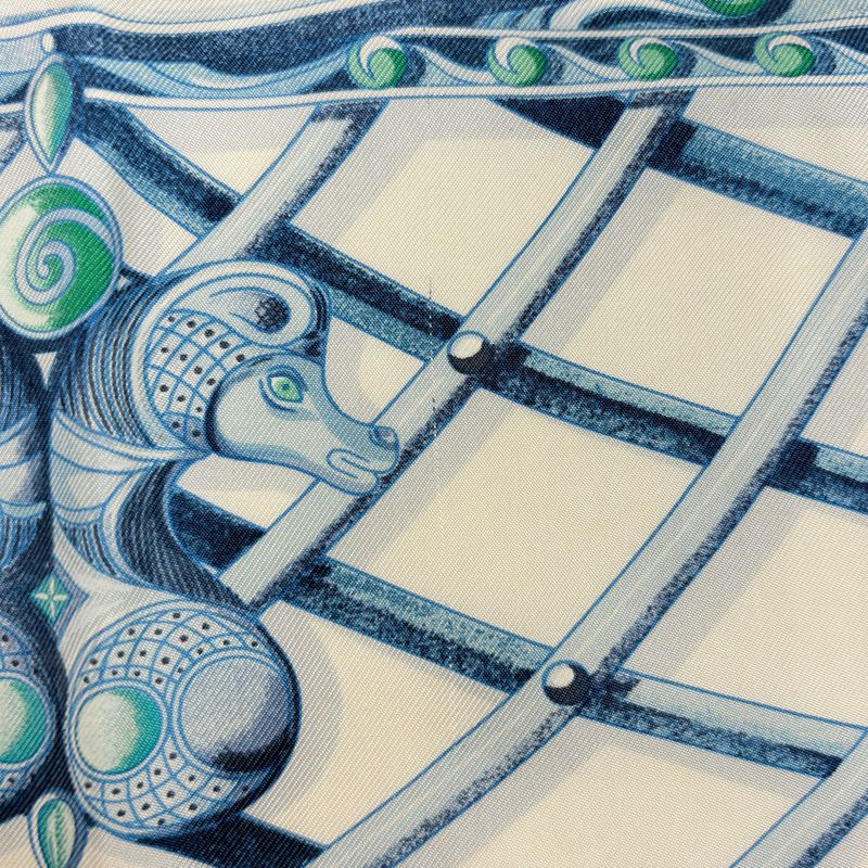 Hermes Carre 90 Monnaies Et Symboles Des Paris Coins and Symbols of Scarf Blue - White