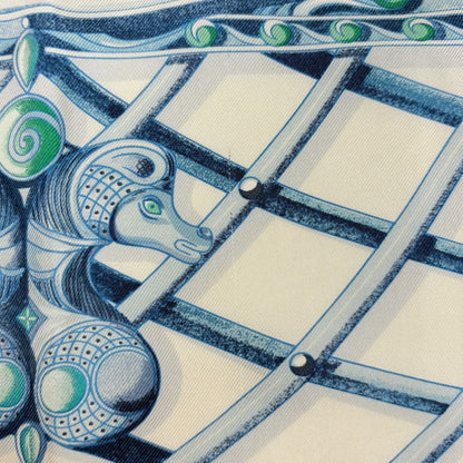 Hermes Carre 90 Monnaies Et Symboles Des Paris Coins and Symbols of Scarf Blue - White