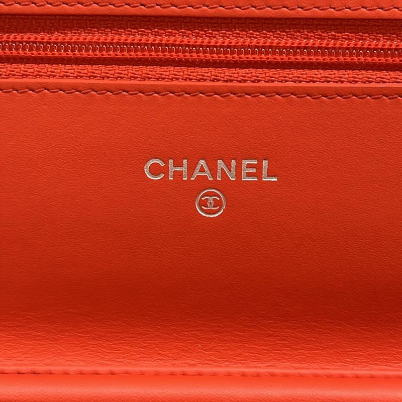 Chanel Wallet Red Yellow Chain Leather X
