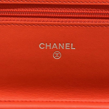 Chanel Wallet Red Yellow Chain Leather X