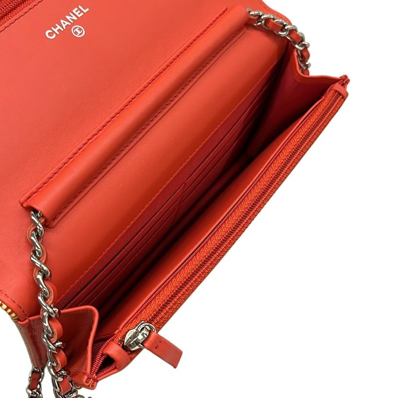 Chanel Wallet Red Yellow Chain Leather X