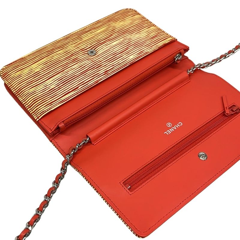 Chanel Wallet Red Yellow Chain Leather X