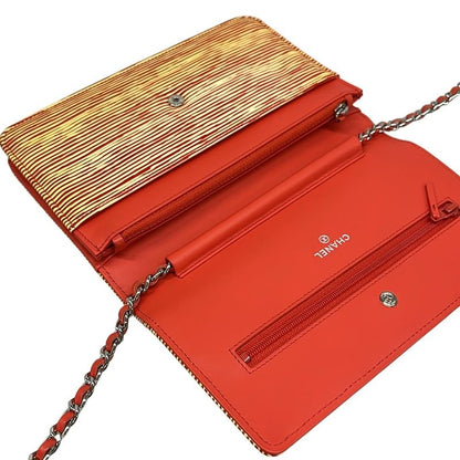 Chanel Wallet Red Yellow Chain Leather X