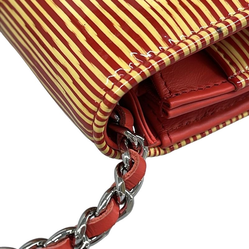 Chanel Wallet Red Yellow Chain Leather X