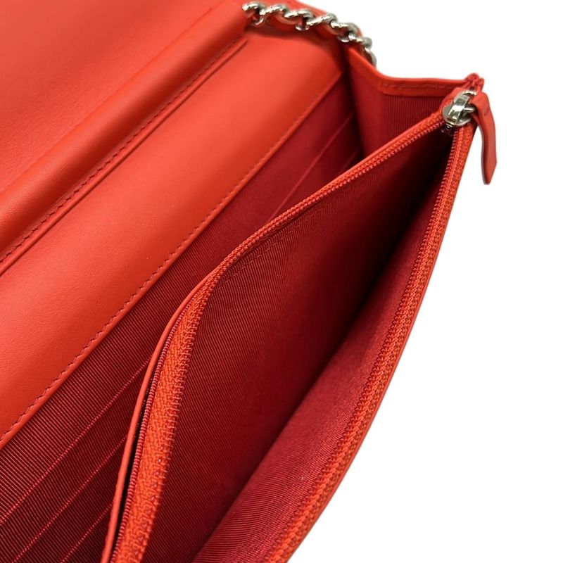 Chanel Wallet Red Yellow Chain Leather X