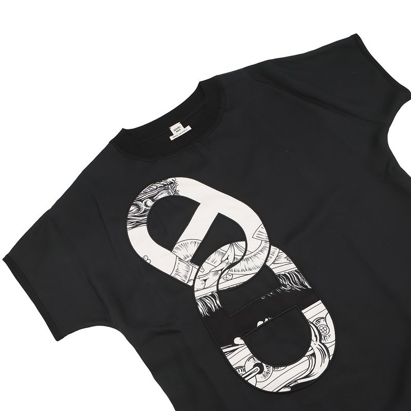 Hermes Short Sleeve T-Shirt Twill Chaine D'ancre Silk 36 Black White