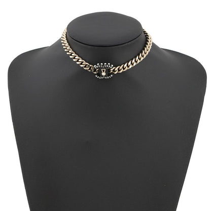 Chanel Necklace CC Logo Lock Choker Faux Pearl