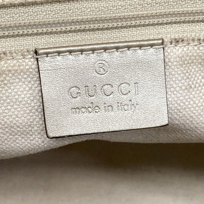 Gucci Handbag Ski GG Pattern Gold Beige Dark Brown Leather X X Dark
