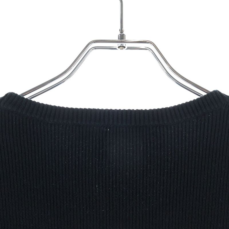 Prada Logo Embroidered Crew Neck Knit Black Flat