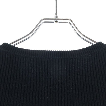 Prada Logo Embroidered Crew Neck Knit Black Flat