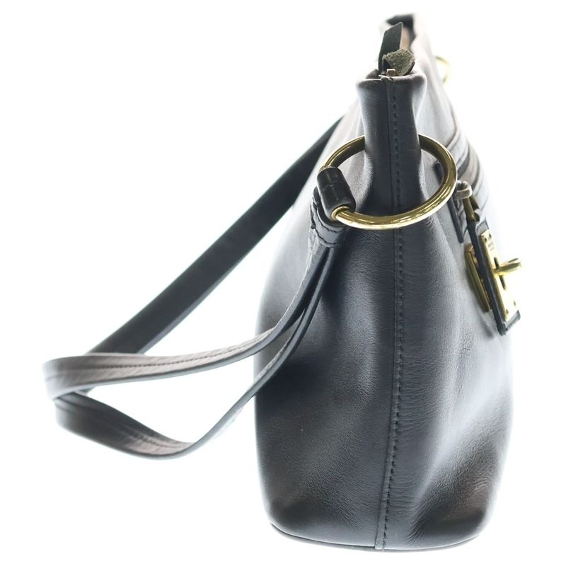 Gucci Shoulder Handbag Black Leather Gold