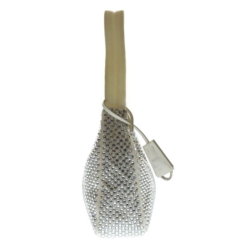 Prada Shoulder Bag Rhinestone White Nylon Silver