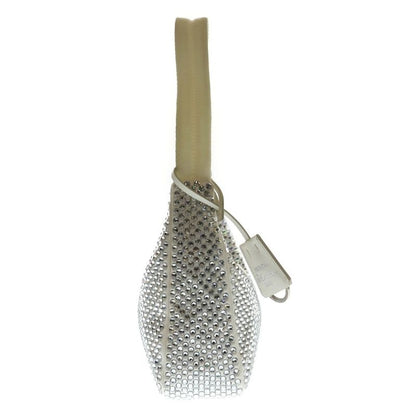 Prada Shoulder Bag Rhinestone White Nylon Silver