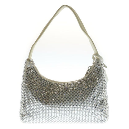 Prada Shoulder Bag Rhinestone White Nylon Silver