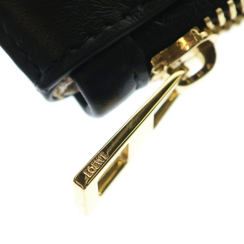 Loewe Embossed Logo Leather Tpouch Hand Clutch Second Gold Black