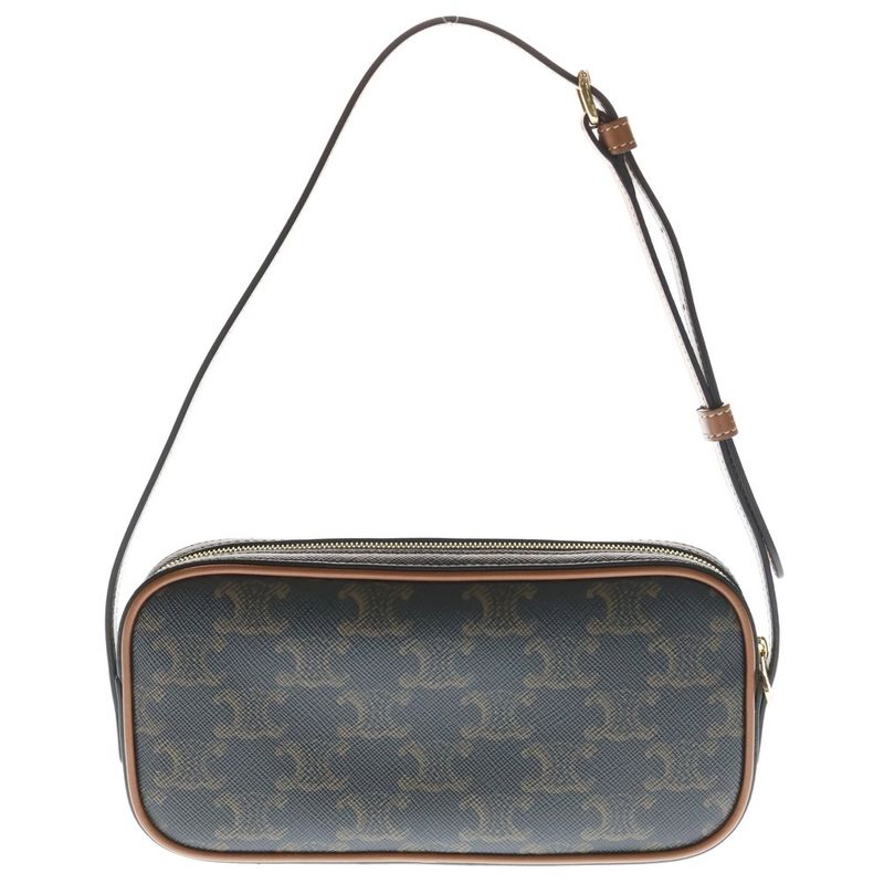 Celine Cuir Triomphe Logo Embroidery Leather Mini Camera Bag Brown
