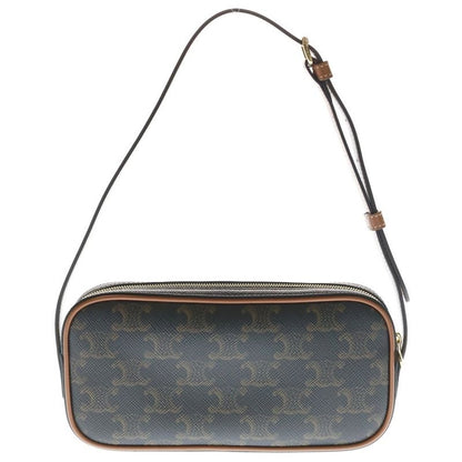 Celine Cuir Triomphe Logo Embroidery Leather Mini Camera Bag Brown