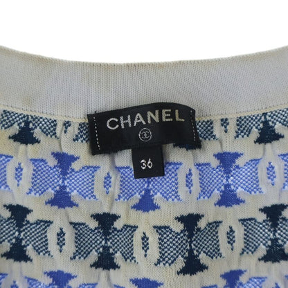 Chanel CC Logo All Over Jacquard Sleeveless Knit Top Blue Flat