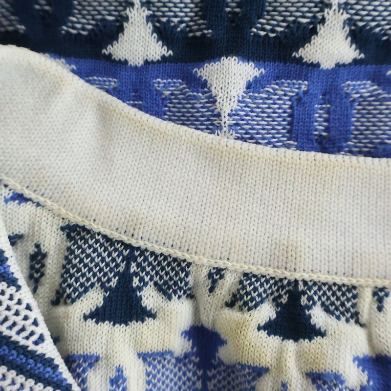 Chanel CC Logo All Over Jacquard Sleeveless Knit Top Blue Flat