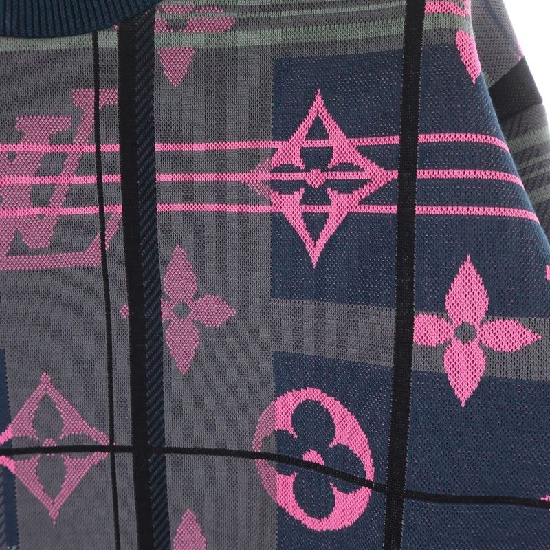 Louis Vuitton Monogram Jacquard Plaid Pullover Sweatshirt Navy Pink Sweater Navypink
