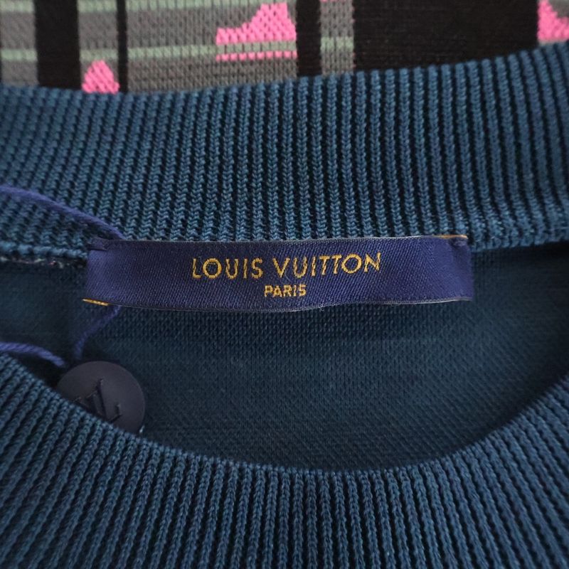 Louis Vuitton Monogram Jacquard Plaid Pullover Sweatshirt Navy Pink Sweater Navypink