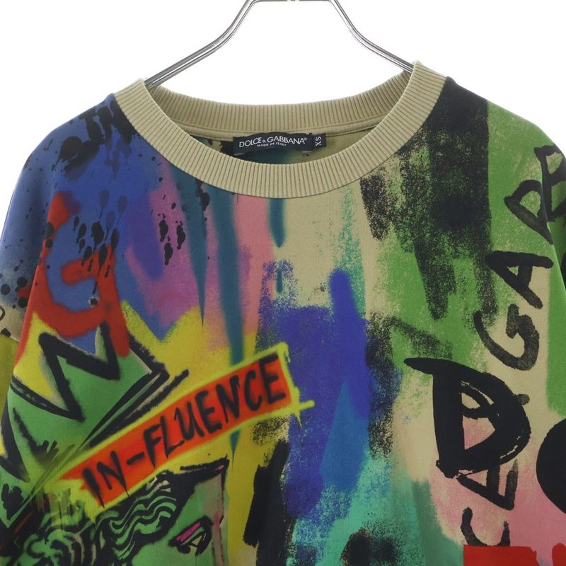 Dolce & Gabbana Cropped Graffiti Print Crew Neck Sweatshirt Multi
