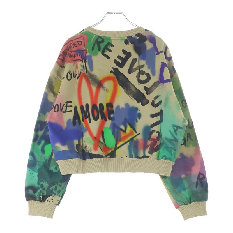 Dolce & Gabbana Cropped Graffiti Print Crew Neck Sweatshirt Multi
