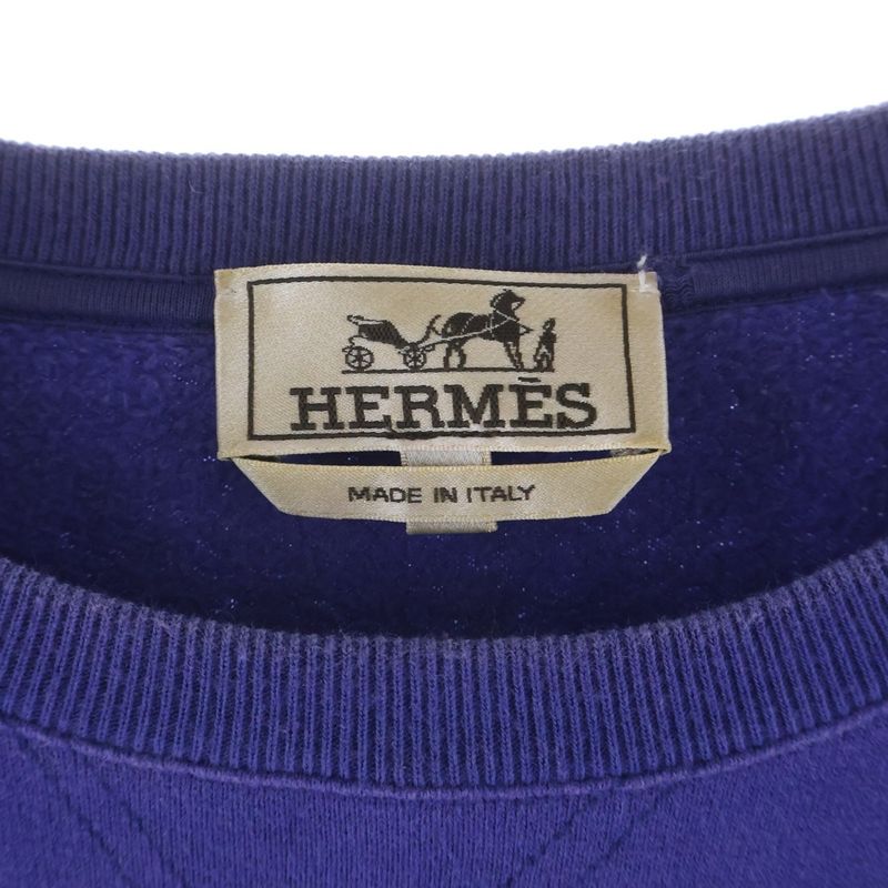 Hermes Brazilian Horse Lamb Leather Patch Crew Neck Sweatshirt Trainer Blue Sneaker