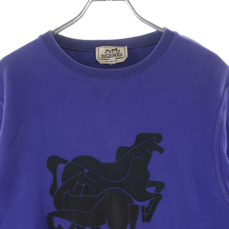 Hermes Brazilian Horse Lamb Leather Patch Crew Neck Sweatshirt Trainer Blue Sneaker