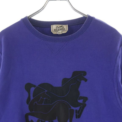 Hermes Brazilian Horse Lamb Leather Patch Crew Neck Sweatshirt Trainer Blue Sneaker
