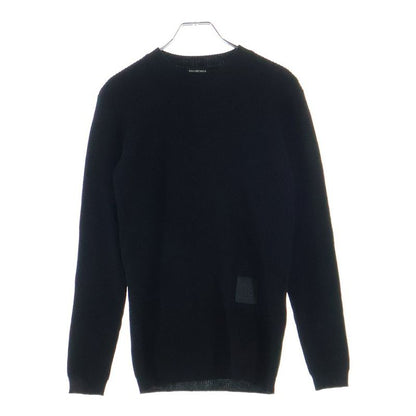 Balenciaga Hem Rubber Logo Patch Crew Neck Knit Sweater Black