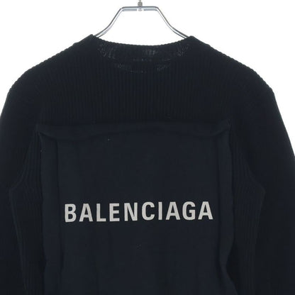 Balenciaga Hem Rubber Logo Patch Crew Neck Knit Sweater Black