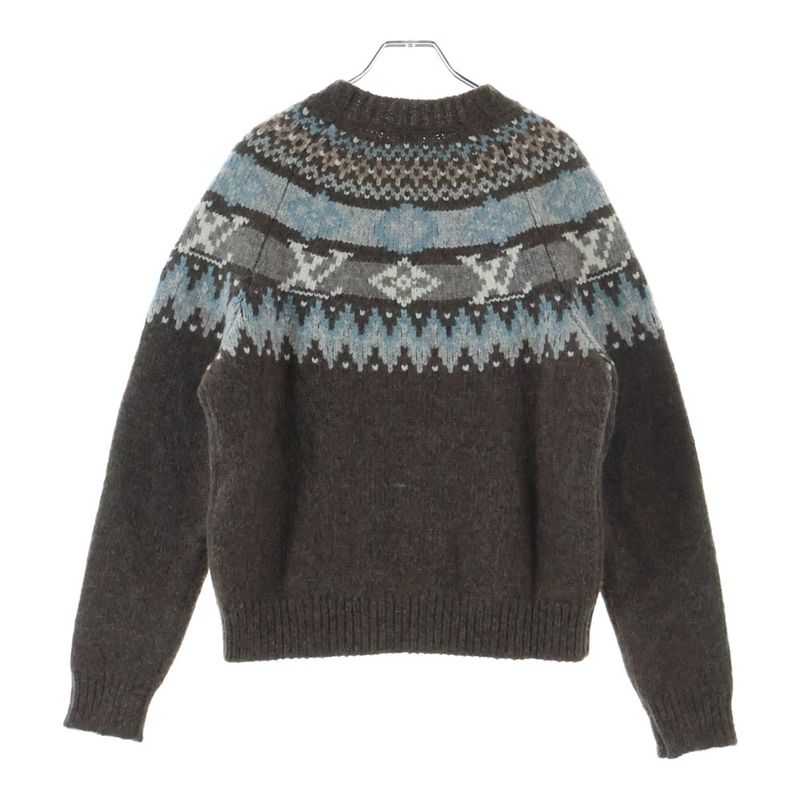 Louis Vuitton Graphic Signature Nordic Pattern Pullover Knit Sweater Brown