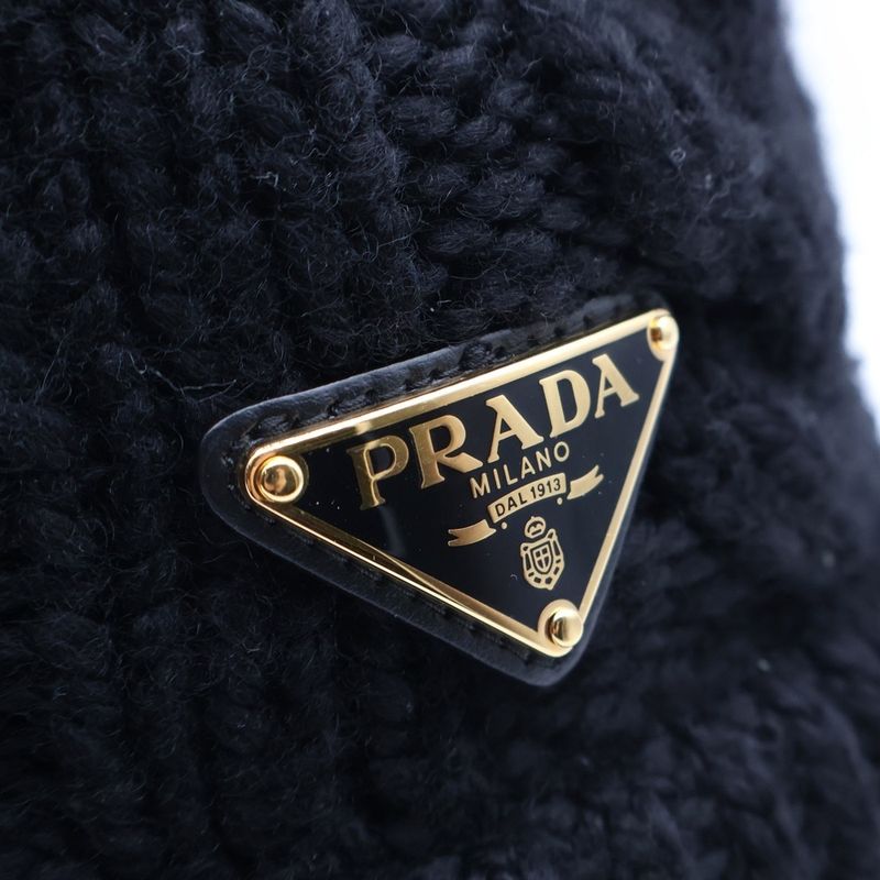 Prada Triangle Plate Wool Bucket Hat Black
