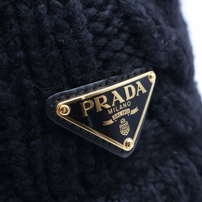 Prada Triangle Plate Wool Bucket Hat Black