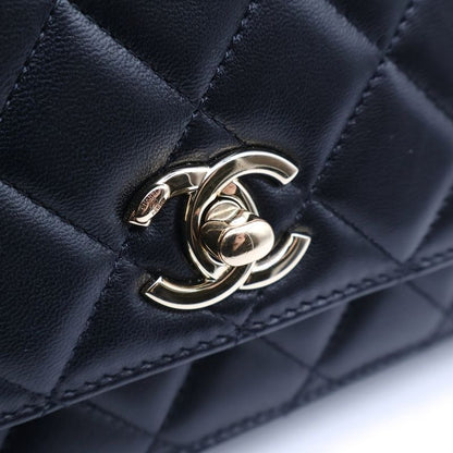 Chanel Quilted CC Logo Top Handle Chain Wallet Shoulder Bag Lambskin Black