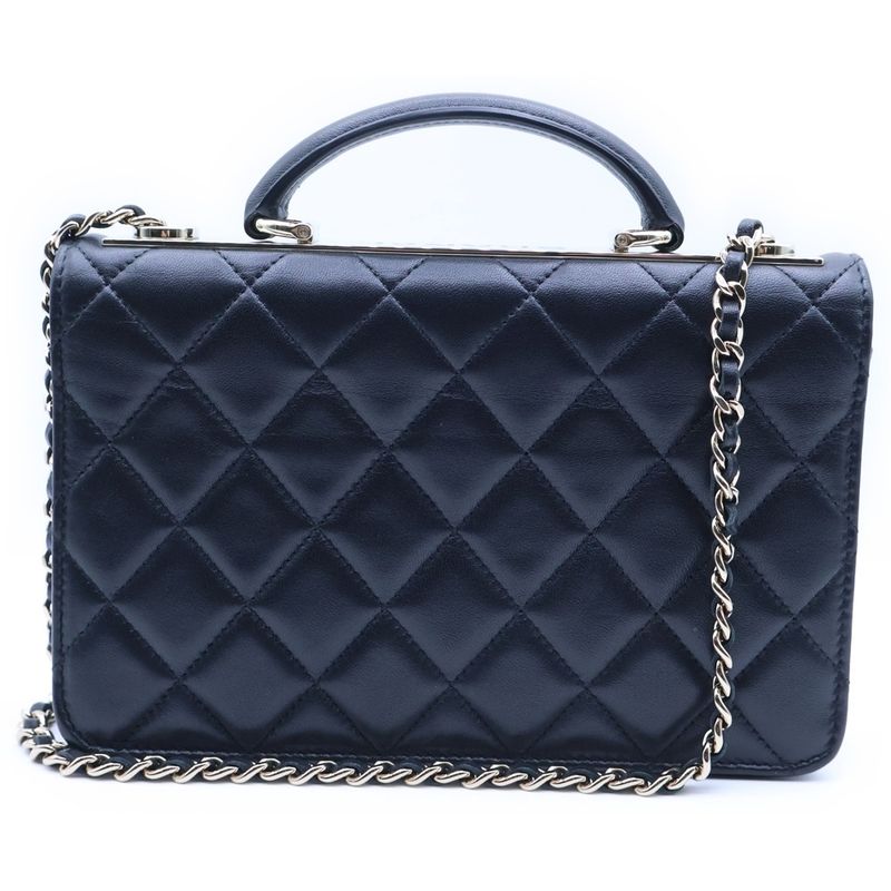 Chanel Quilted CC Logo Top Handle Chain Wallet Shoulder Bag Lambskin Black