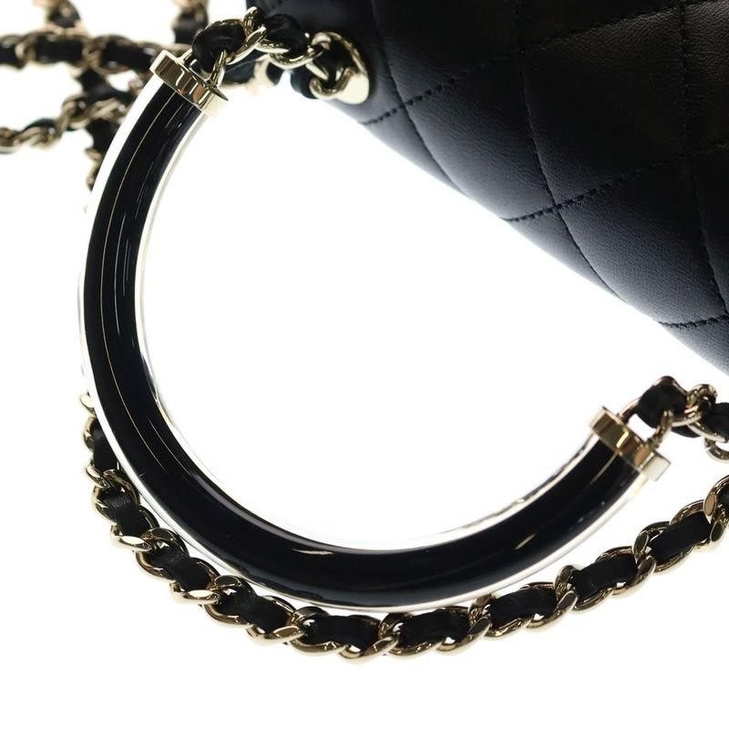 Chanel Quilted 2-Way Chain Shoulder Bag Black Lambskin Gold
